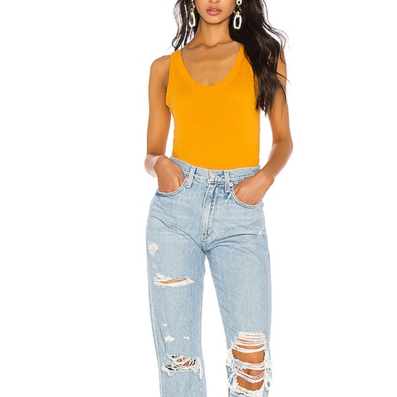 Monrow Rib Tank Women Mustard Relaxed Revolve Top - Picture 4 of 4